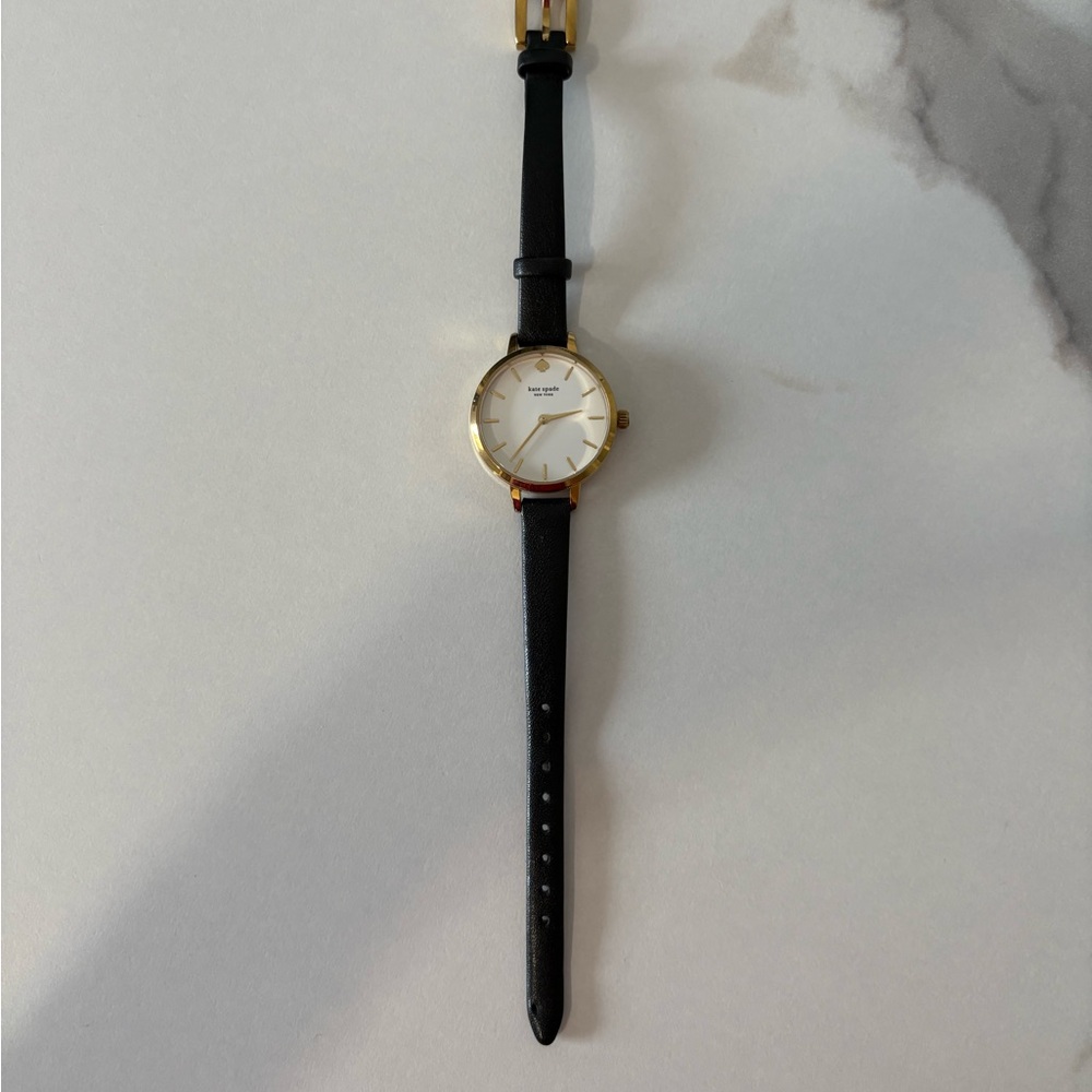 kate spade Gold-Tone Case Black Leather Strap Women's Watch